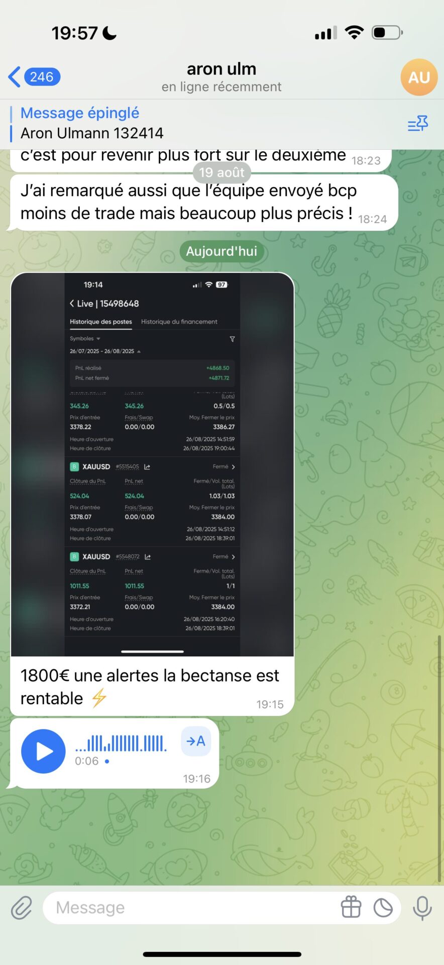 Aron a gagné +1 800 € en une journée.